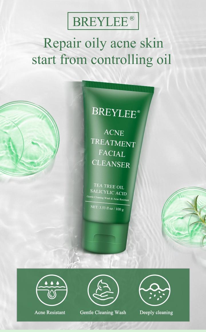 Product Introduction of BREYLEE Tea Tree Acne Cleanser Deep Cleansing Oil Control Soothing Facial Cleansing 100g Skincare Skin Repair Facial Wash Comfort 3