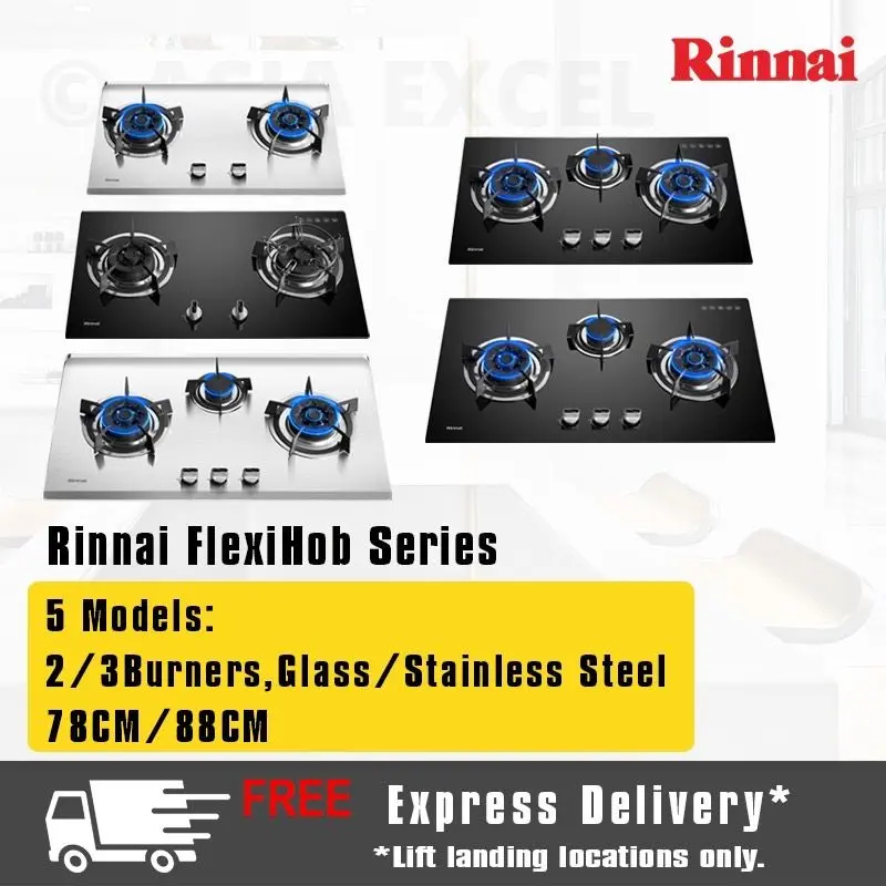 RINNAI FLEXIHOB BUILT-IN GAS HOB GLASS/STAINLESS STEEL - MULTI MODELS [RB-782G/RB-782S/RB-783G/RB-983G/RB-983S]