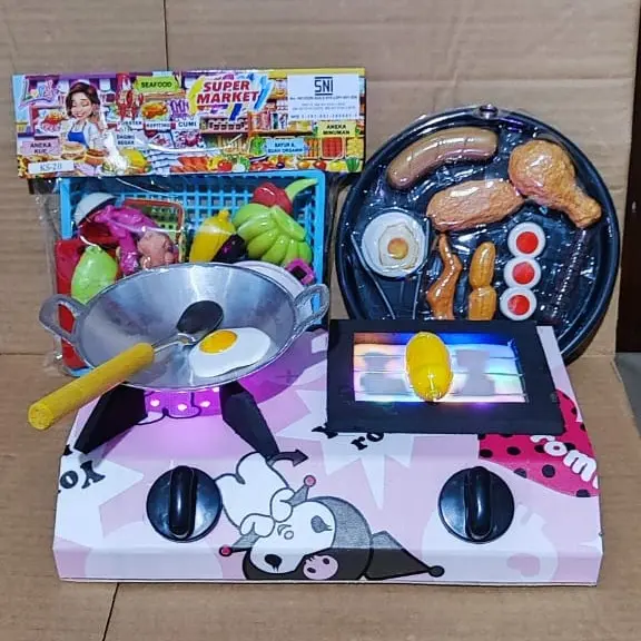 Mini Kitchen Kompor Listrik Mainan Dapur Anak Perempuan 1Set Lengkap dengan Lampu Led Princess Toys 8