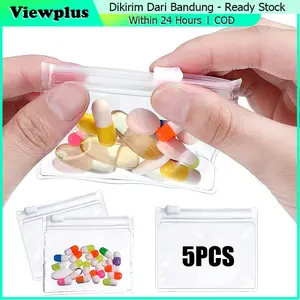 5Pcs Ritsleting Tas Pouch Obat/ Tas Penyimpanan Perhiasan Serbaguna / Tempat Obat Mini Transparant Pill Box Small Zipper Tas