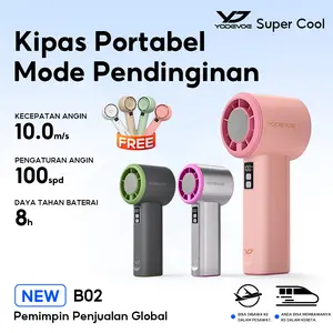 Yodevoe B02 High-Speed Fan Portable HandHeld Fan Semi Conductor Icy Cool Air Mini kipas Strong Wind 100 Gear Wind Speed kipas angin Digital Display Adjustable Turbo kipas