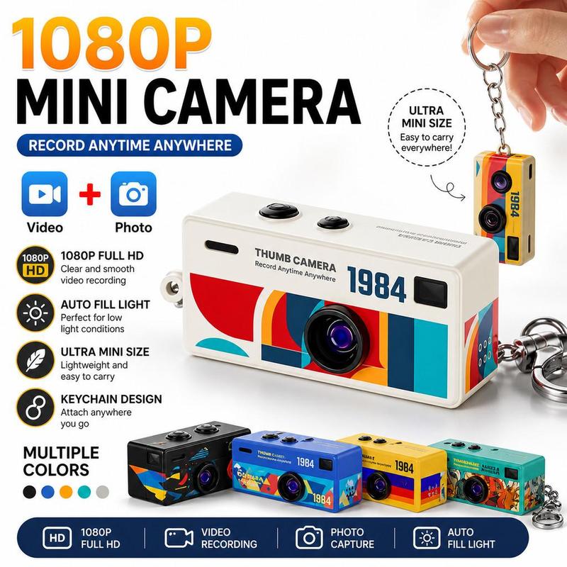 Máy ảnh mini kỹ thuật số gắn chìa khóa 1080P HD di động với màn hình, có thể…