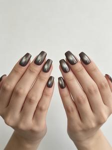 Black sugar brown cat-eye press-on nails, retro dark aesthetic, quiet luxury king, signature piece, premium feel, melts like caramel candy, refined yet long-lasting.