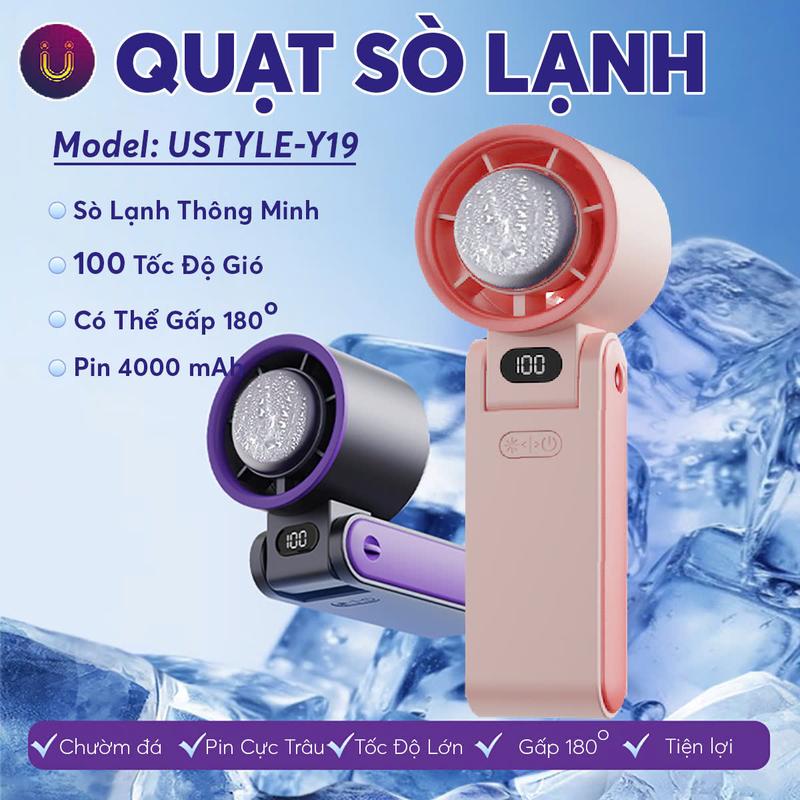 Quạt Sò Lạnh Ustyle-Y19 Cầm Tay Mini 100 Tốc Độ Gió Có Sò Lạnh Thông Minh Siêu Mát, Pin 4000 mAh