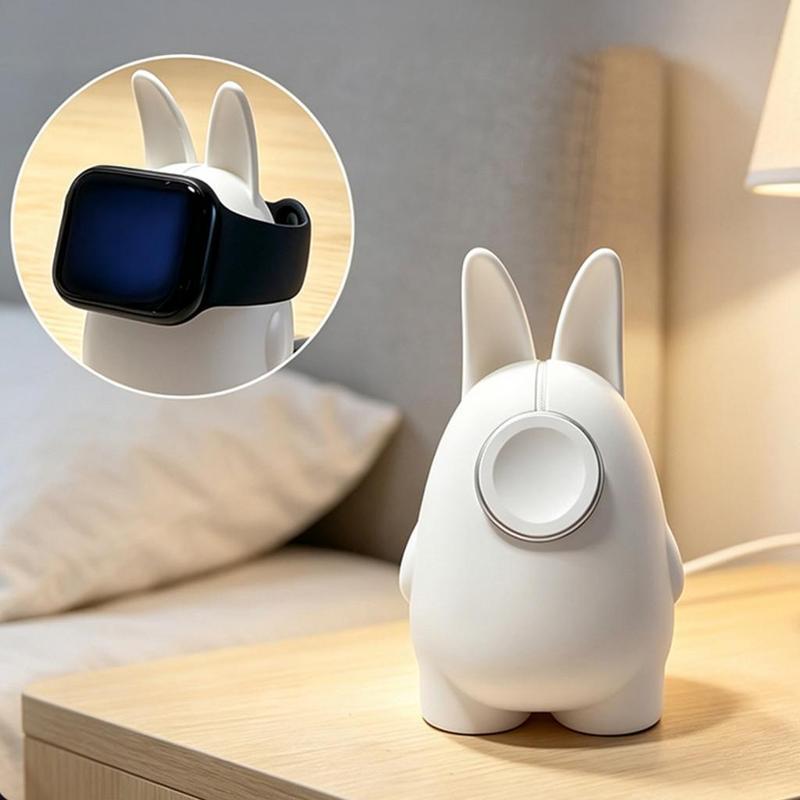 qlidmng Giá sạc đồng hồ với đế từ tính, thiết kế hình thỏ dễ thương in 3D, dành…