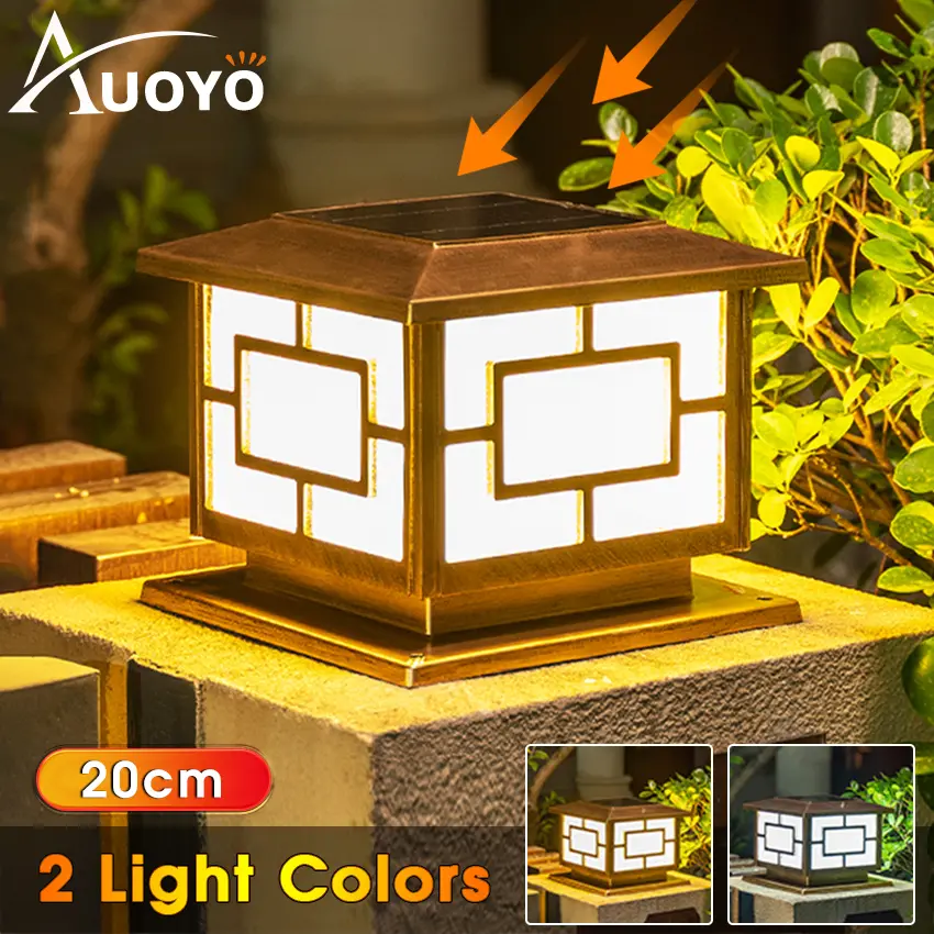 Đèn trụ ngoài trời, Auoyo, Sạc năng lượng mặt trời, Chống thấm nước IP65, Đèn trụ, Đèn cột, Đèn cột hàng rào, Đèn sân Vườn, 2 màu có sẵn