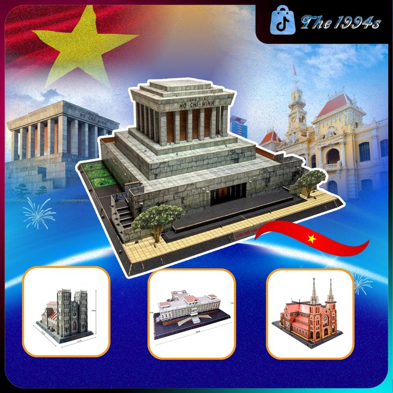 NHIỀU MẪU Mô hình LẮP GHÉP 3D bằng giấy Kraft Nhà thờ Đức Bà Hà Nội Lăng Bác Dinh Độc lập làm quà tặng trưng bày