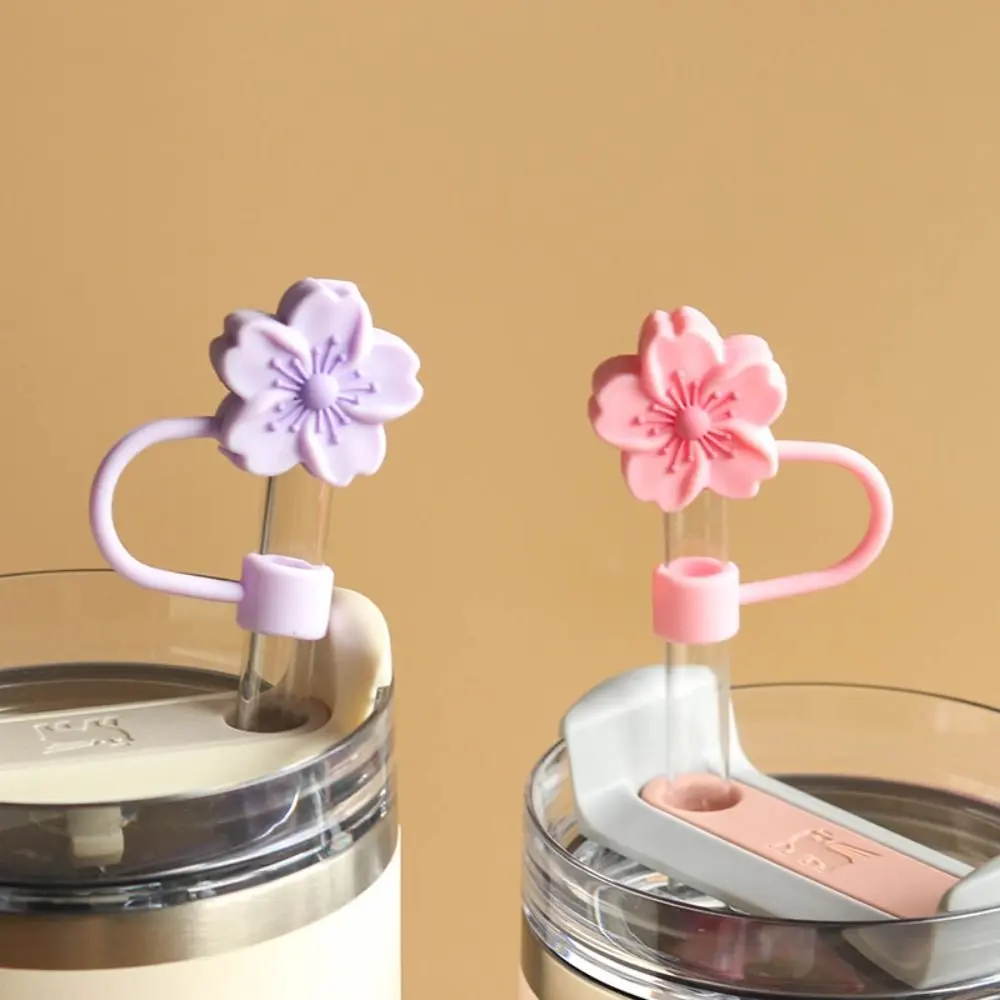 Cup Accessories 8/10mm Cherry Blossoms Straw Cover Silicone Reusable Begonia Flower Straw Topper Dust-Proof Straw Tips Cup 30&40Oz