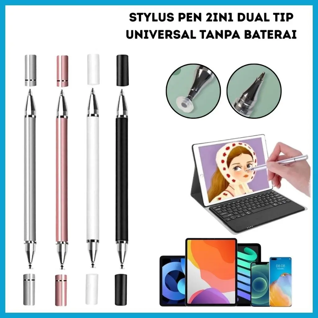Stylus Pen 2in1 Universal For iPad Android / Smart Pen Dual Tip Tanpa Baterai
