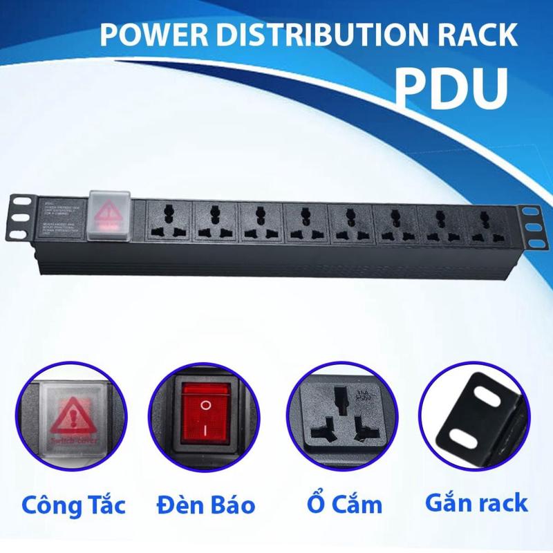 Ổ cắm điện, Thanh nguồn PDU 6 ổ , 8 ổ có chống sét 1U gắn rack 19 , vỏ nhôm