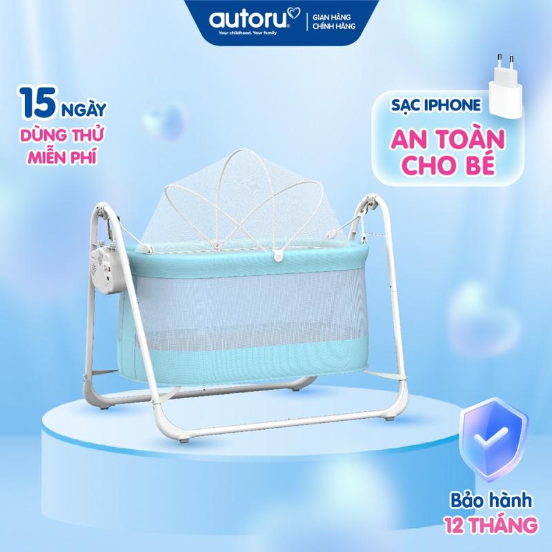 COD Nôi cũi cho bé sơ sinh, nôi điện cho bé AUTORU tích hợp cũi, dùng sạc dự phòng 5V an toàn, dùng cho bé đến 36 tháng tuổi