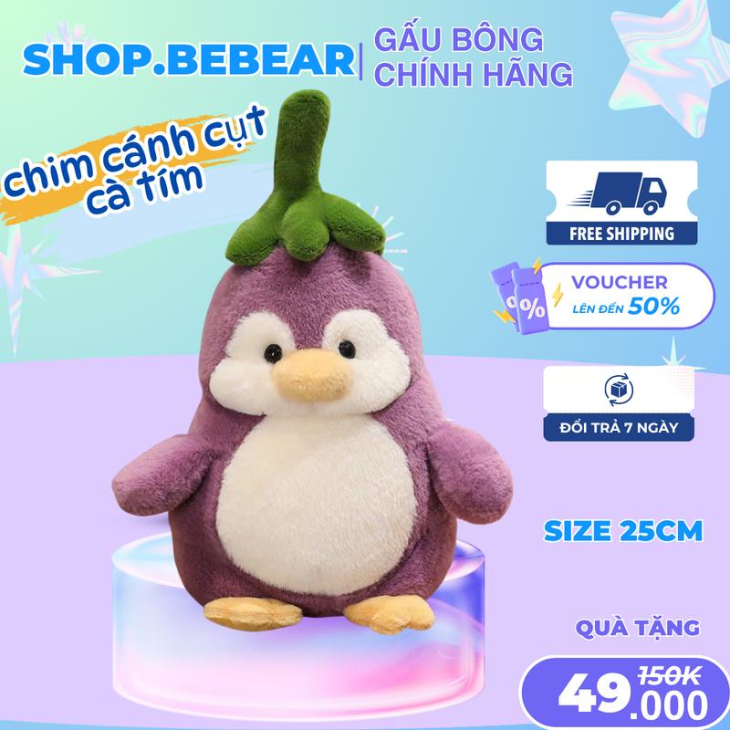 Gấu bông Chim cánh cụt Cà Tím - thú nhồi bông hàng nhập cao cấp mềm mịn dễ thương gấu bông cánh cụt cute