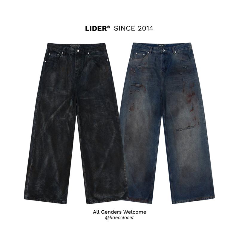 LIDER Jeans - Quần Jeans Unisex Ống Rộng Wash Rách LIDER SANDSTORM WIDELEG JEANS