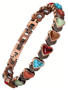 Pulsera de cobre para mujeres con artritis y problemas en las articulaciones, pulseras magnéticas de cobre puro, piedra preciosa natural única, regalos para mujeres