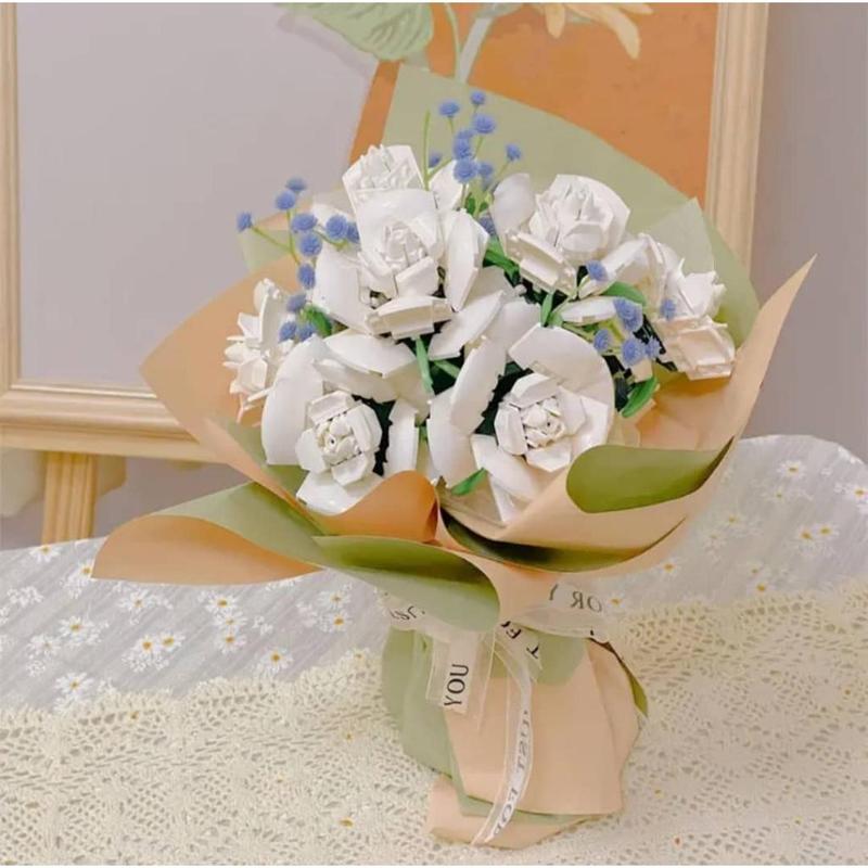MINGDI Susun Balok Mawar Brick Bunga Bouquet DIY Mawar Nano Bricks Flower Romantis Block Buket Kecil Blok Anak Permainan valentine gift 7