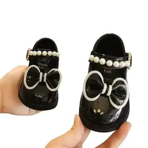 Docmart Sepatu Flat Anak Perempuan Tali Mutiara & Pita Dua Layer Model Slip On Nyaman Semua Musim Size 22-35 Fashionable Stylish Bahan Berkualitas