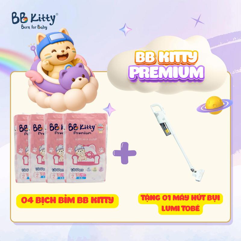   BB KITTY DAILY   Tặng 01 NỒI CƠM ĐIỆN TOBE HOẶC 01 MÁY HÚT BỤI TOBE HOĂC THẢM GẤP GỌN TOBE HOẶC 01 GHẾ ĂN DẶM MOLLY HOẶC 01 XE ĐẨY GẤP GỌN ĐẢO CHIỀU    Combo 04 bịch tã bỉm dán quần BB KITTY PREMIUM mềm mịn thấm hút cho bé 