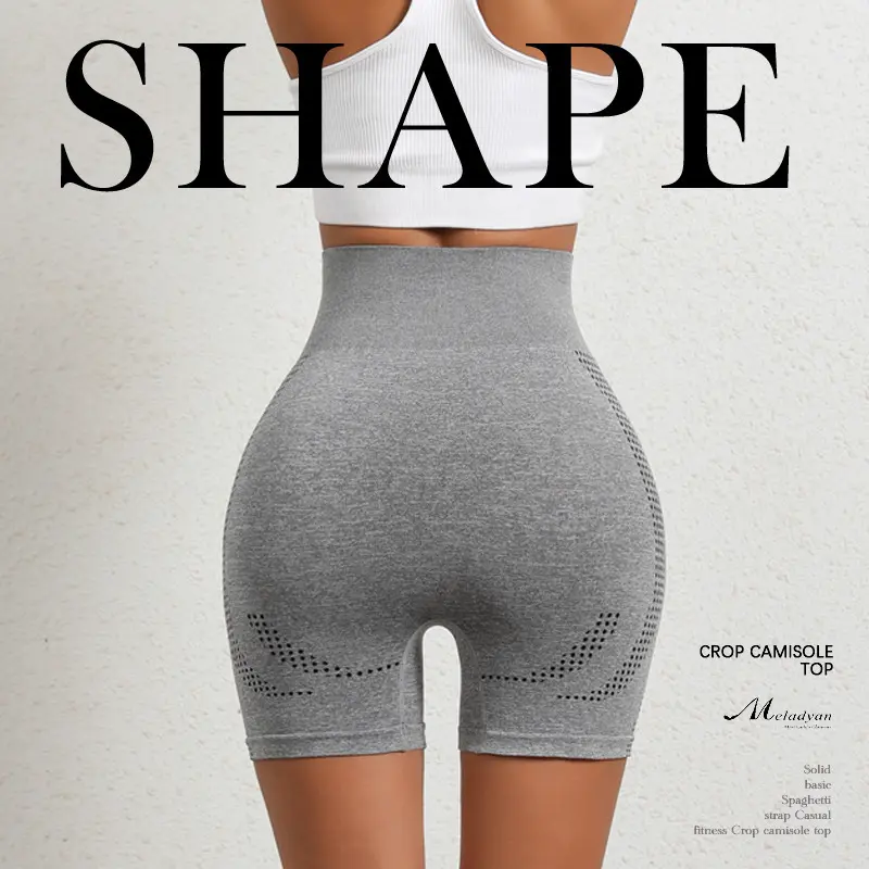 Seamless Three-quarter Yoga Shorts Female High-waisted Peach Lift Buttocks Sports Shorts Tight Guick-drying  Fitness Shorts