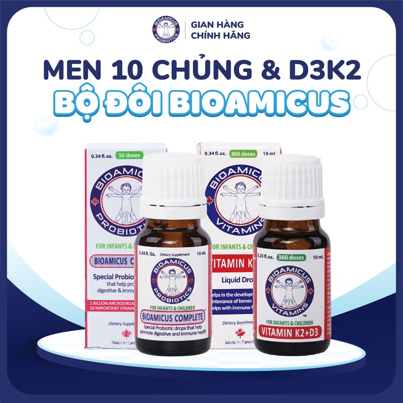 Bộ Đôi Cho Bé Ăn Ngon Cao Lớn - Men Vi Sinh 10 Chủng BioAmicus Complete & BioAmicus Vitamin D3K2-MK7 
