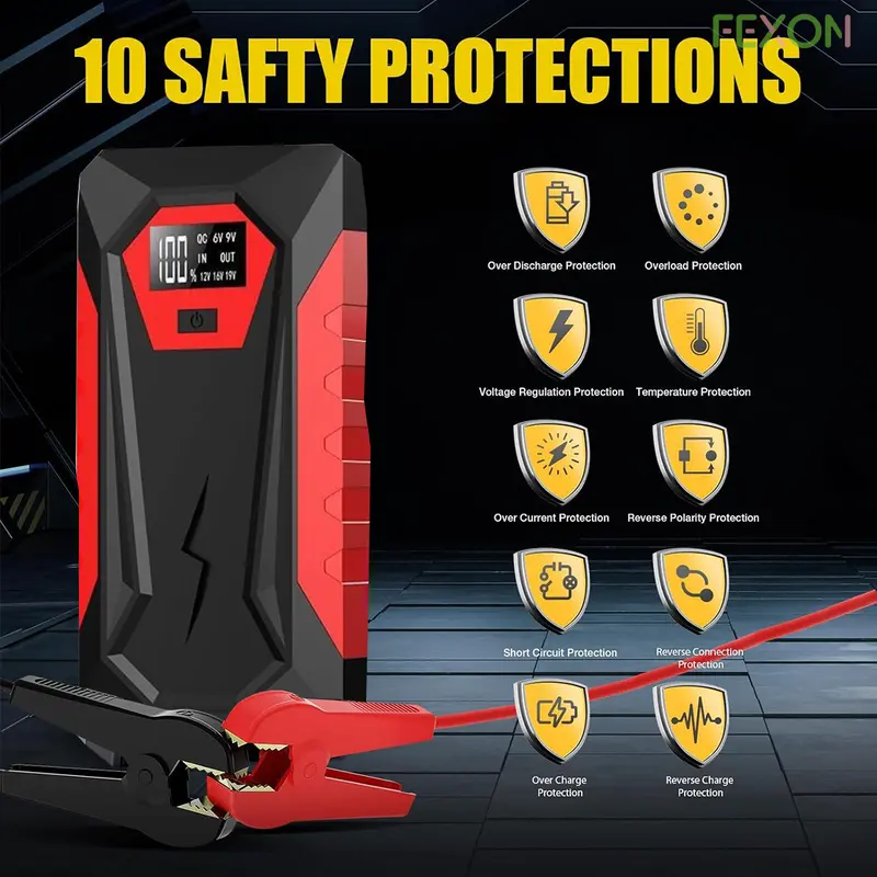 FEXON COD 10000A Baterai Mobil Jump Starter Untuk Semua Gas Atau Hingga 12L Diesel Jump Starter Mobil Bertenaga Dengan Dual USB Quick Charge Dan Output DC 12V Jump Pack dengan Lampu Terang LED Built-in 3