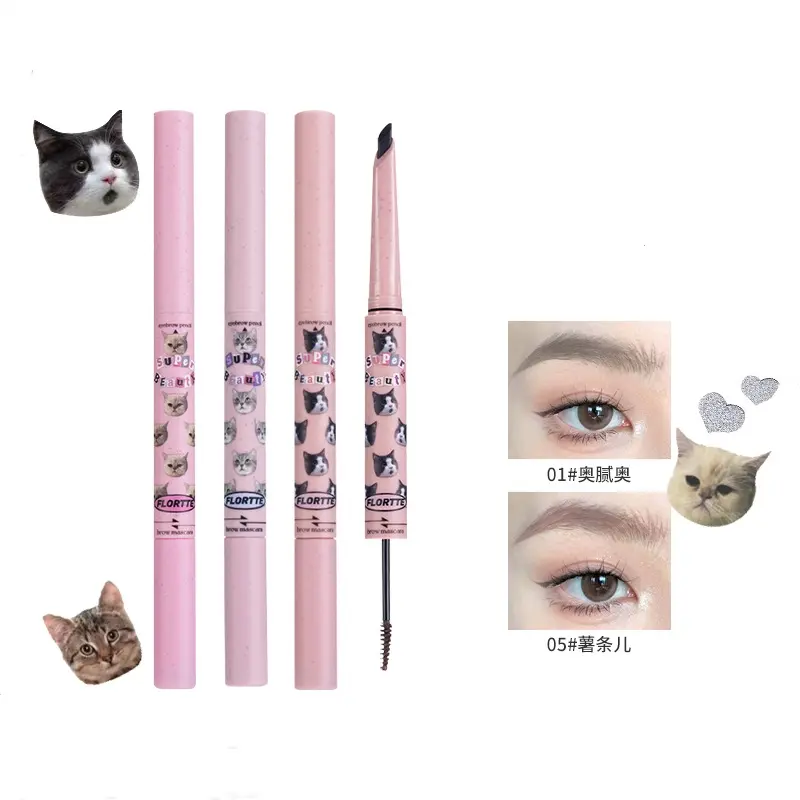 FLORTTE Eyebrow Pencil Eyebrow Tinting Cream 2-in-1 Dual Head Blade Long Lasting Waterproof Beginner Makeup Cosmetics