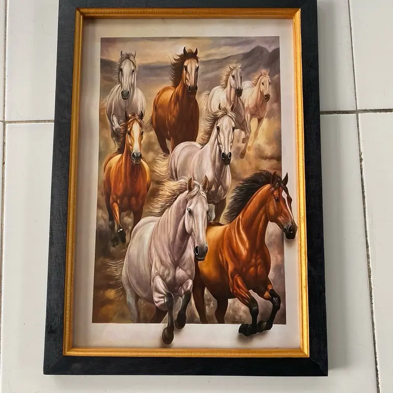 Hiasan  dinding plus bingkai uk:45cm x 65cm Lukisan cetak Kuda 3D 0