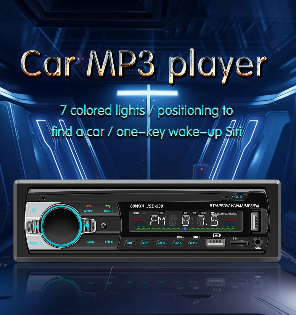 JSD-530 LED Car Stereo Player FM Radio 1 din MP3 Player Digital Bluetooth Car Radio Stereo Audio Music USB/SD with In Dash AUX Input