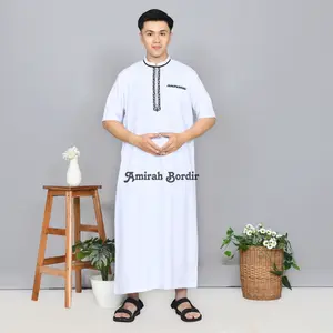 JUBAH LAKI - LAKI DEWASA BORDIR SIMPEL ELEGAN GAMIS PRIA DEWASA LENGAN PENDEK