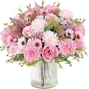 Paquete de 4 flores artificiales como un ramo real: rosas de seda con margaritas y crisantemos en tonos rosados para centro de mesa, boda, fiesta o decoración del hogar en primavera #TOP PICKS
