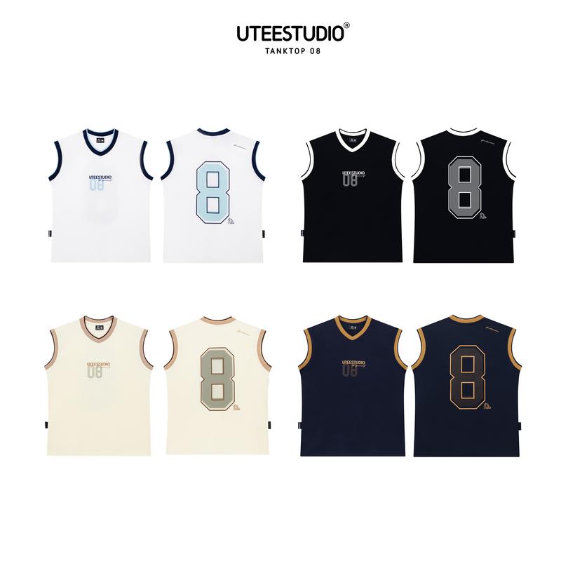   CÓ HOẢ TỐC  UTEESTUDIO Áo Thun Tanktop Số 8 Phối Viền Phong Cách Thể Thao Bóng Rổ Bóng Đá Chất Liệu Thun Mè Thoáng Mát Unisex Nam Sport 