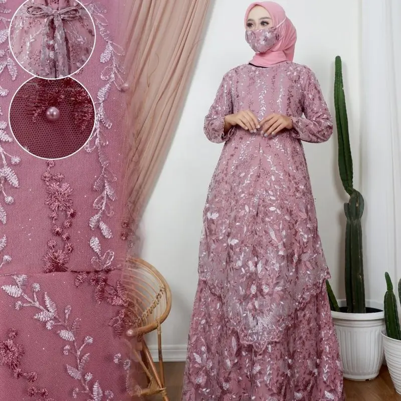 Gamis Tingkat Runcing Gamis Tulle Gamis Modern Baju Pesta Outfit Kondangan Dress Wanita Panjang Muslim Bordir Layer 4
