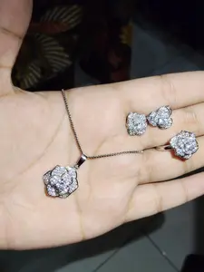 set mawar silver batu permata