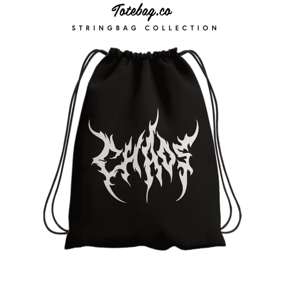 Totebag.co - Metal Series Tas Serut Stringbag Tulisan Metal Punk Tas Ransel Parasut Nylon 38*30cm
