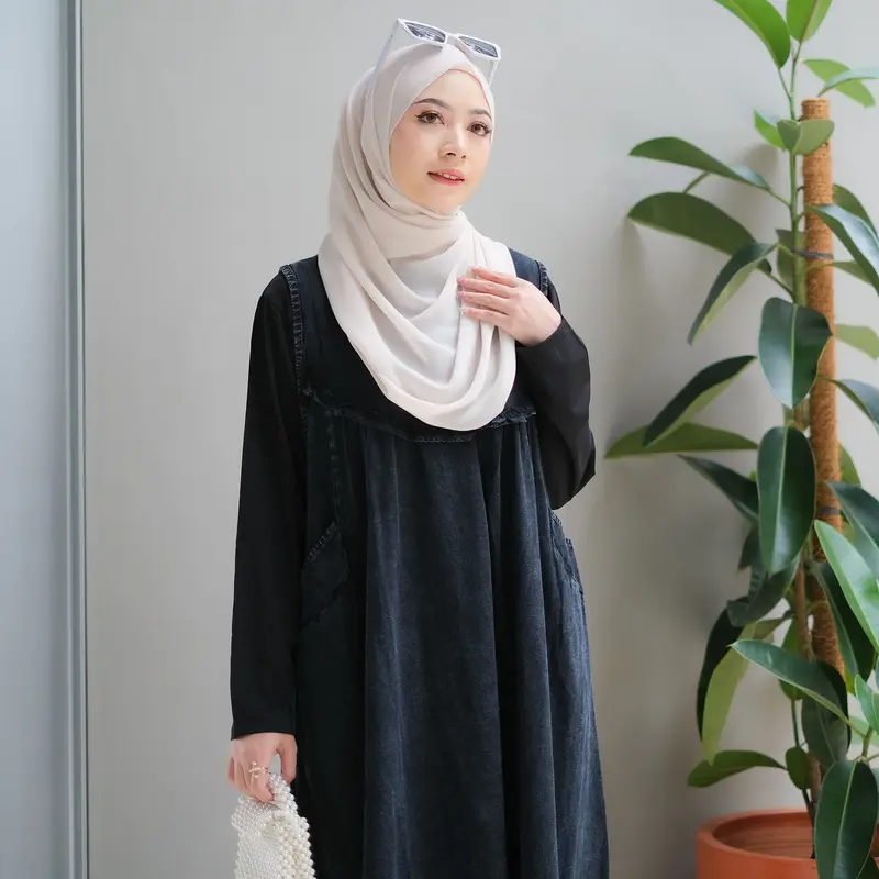 SALMA DRESS Gamis Lebaran Terbaru 2025 Bahan Jeans Premium Import Busui Friendly Bordir Muslim Panjang Wanita Motif Nyaman Maxi Fit 6
