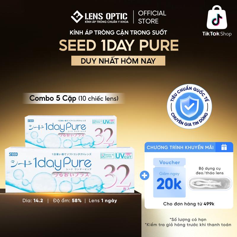 Combo 5 cặp Lens 1 ngày SEED 1Day Pure lens SEED cận trong suốt không gây kích ứng phù hợp cho mắt nhạy cảm người mới đeo - Lens Optic