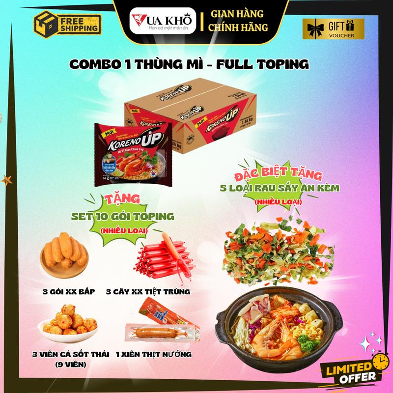 [KORENO FULL TOPING] - MUA 1 THÙNG MÌ KORENO 20G TẶNG 10 GÓI TOPING ĂN KÈM + 5 GÓI RAU - Đồ ăn vặt Snack, Food, Chua Cay - TẾT
