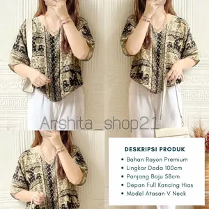 KAMALA [01] BLOUSE || [B04110] ATASAN WANITA KANCING HIAS BAHAN RAYON ATASAN LEHER V BLOUSE WANITA V NECK