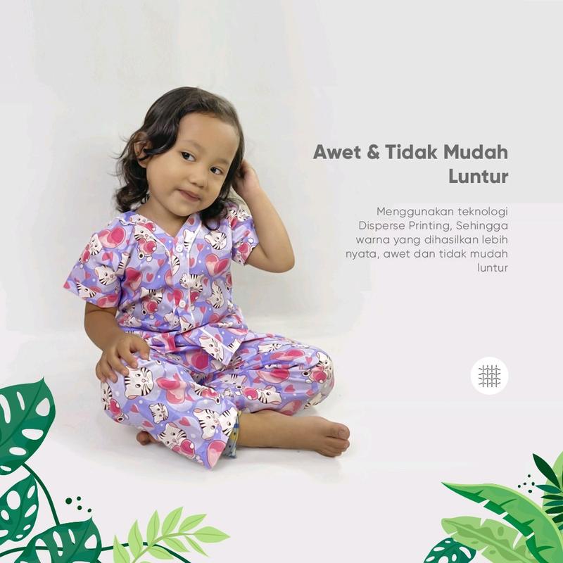 Piyama Anak Model V Neck Motif SWEET DANCE Usia 1-12 Tahun - Campuran Cotton Premium 5