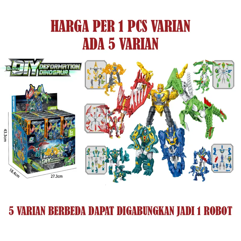 1 PCS Mainan Robot Transform Warrior / Dinosaurus Transform Warrior Set 0