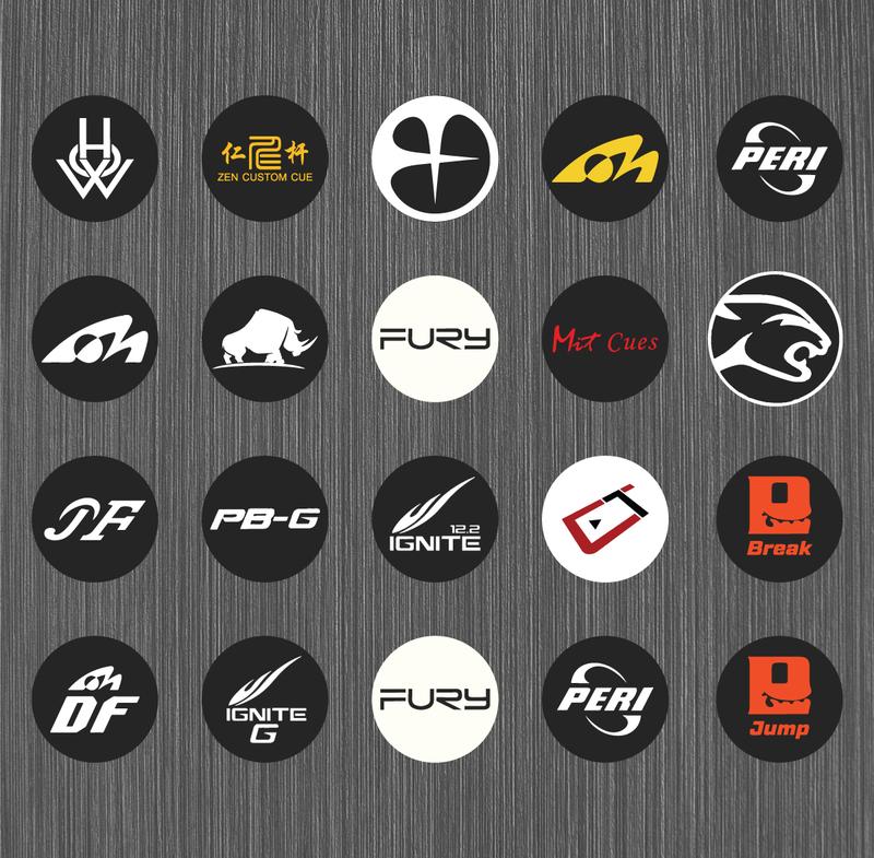 Sticker, tem dán, hình dán các thương hiệu Bida, Billard dán bịt ren cơ vân nổi, màu sắc nét