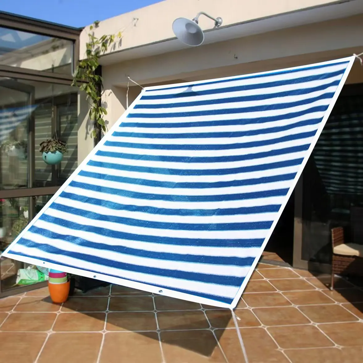 COD PARANET STRIP BIRU PUTIH SUPER - Jaring Teduh 90% Anti UV EXTRA, Tahan Lama & Adem! Nuansa Pantai Segar untuk Taman, Kafe, Kolam Renang | Jaring Kerajinan Premium