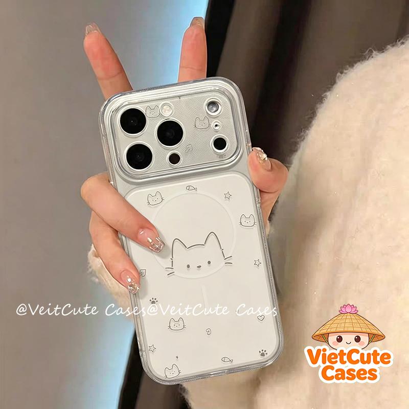 Ốp lưng điện thoại họa tiết mèo nét đơn giản, chống sốc bảo vệ camera IPhone 17…