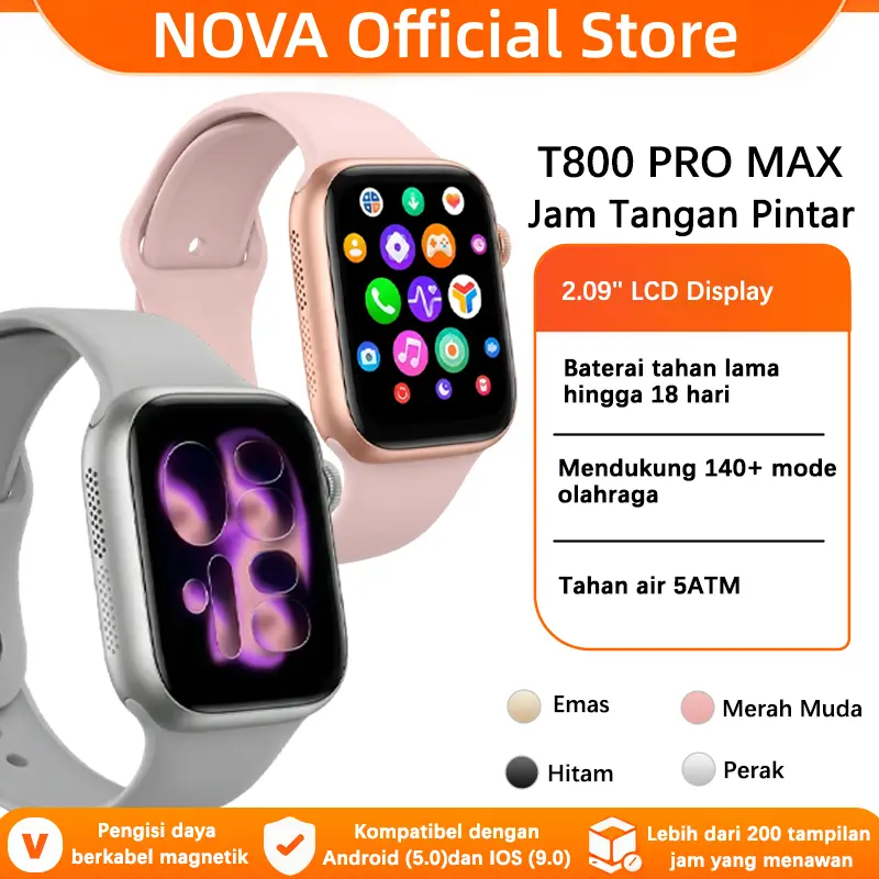 Smartwatch Jam Tangan Pintar Pria Wanita Layar Besar 2.02" Panggilan Bluetooth Dapat Ganti Tali Jam Banyak Tampilan Jam Anti Air Pemantau Kesehatan Detak Jantung Tekanan Darah Oksigen