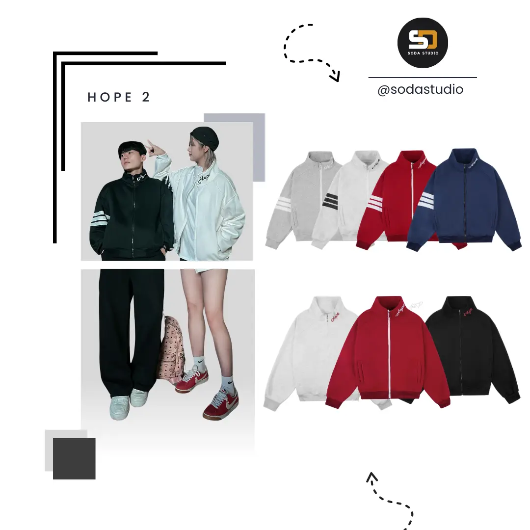 ( DEAL MỞ BÁN  ) Áo Khoác Hoodie Unisex Nam Nữ Soda Studio HOPE version 2 Top Menswear Jacket – Nỉ Da Cá – Nỉ 2da (không xù) – Có Túi áo  hoodie