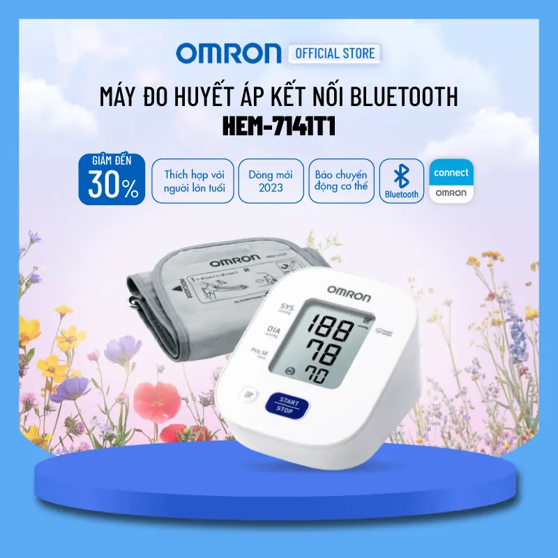 Bảo Hành 5 Năm -  Máy Đo Huyết Áp Bluetooth OMRON HEM-7141T1 - Kết nối điện thoại thông minh (Không kèm Adapter)