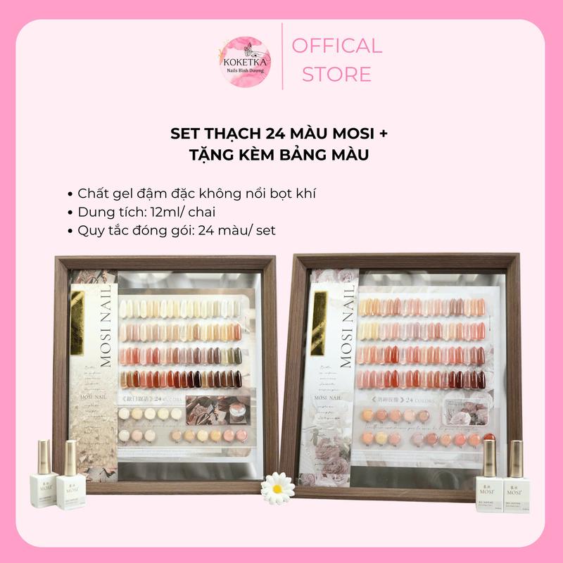 Set sơn thạch 24 màu Mosi Nail tone hồng/ nâu đa dạng màu sắc + Tặng kèm bảng màu - Màu đẹp sang trọng Nữ Sơn Gel