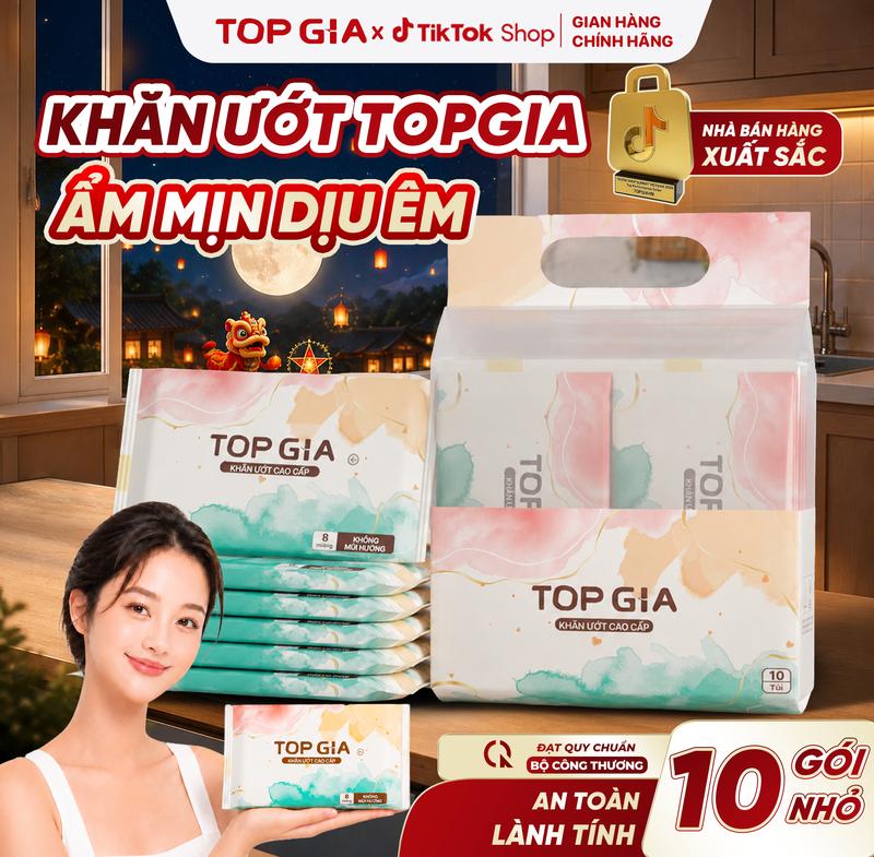 Bịch 10 Gói 8 Tờ Khăn Ướt Bỏ Túi TOPGIA Khăn Ướt Ban Mai Không Cồn, Không Hương Liệu An Toàn Cho Da, Nhỏ Gọn, Tiện Lợi ĐẠT CHUẨN BỘ CÔNG THƯƠNG (KU)