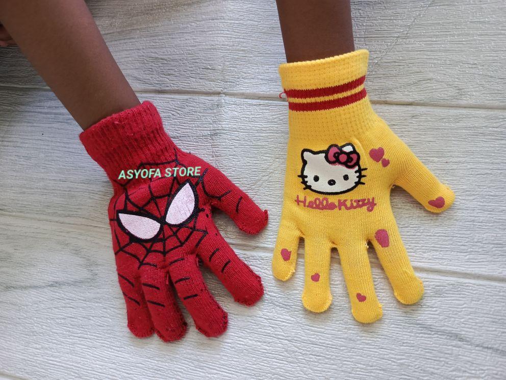PAKET 3 PASANG -Sarung Tangan Anak -Anak Lucu-Lucu Motif Gambar karakter Cowok Dan Cewek/Sarung Tangan Anak Usia 4-8 Tahun/Sarung Tangan Anak Terbaru