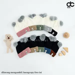(0-3 tahun) dc kids kombinasi 2warna TOPI RAJUT ANAK POMPOM KUPLUK BAYI POMPOM