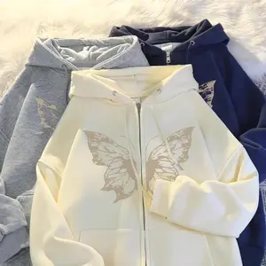 Hoodie Sweter Jaket For wanita Print Butterfly Resleting Long Sleeve Jacket With Suwiter For wanita&pria Cardiga Thin Sport Resleting